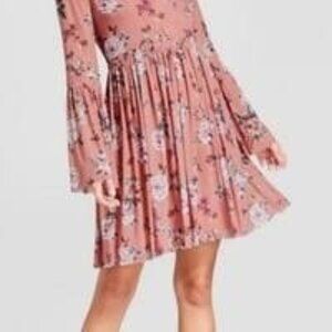 Xhilaration Dress Pink Floral Bell Sleeves Size Small